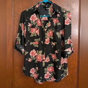 2 For $5! Iz Byer Black and Pink Floral Blouse